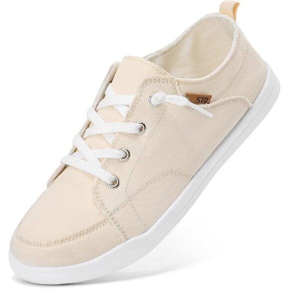 Women's Beige Casual Shoes Canvas Arch Support Classic Comfortable Sneakers - Picture 1 of 9